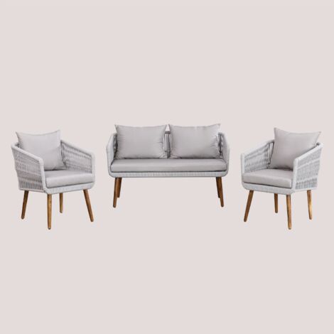 Conjunto de jardín con sofá de 2 plazas y 2 sillones en madera de acacia y cuerda trenzada Barker Style SKLUM             