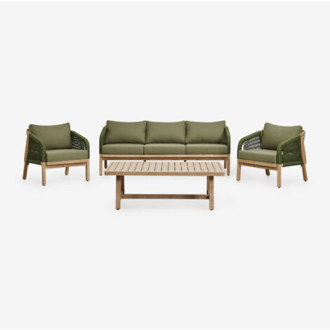 Conjunto de jardín con sofá de 3 plazas, 2 sillones y mesa de centro en madera de acacia Dubai SKLUM             