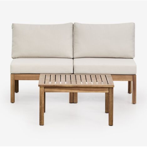 Conjunto de jardín con sofá modular de 2 piezas y mesa de centro en madera de acacia Branson SKLUM             