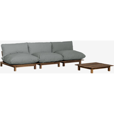 Conjunto de jardín con sofá modular reclinable de 3 piezas y mesa de centro en madera de acacia Brina SKLUM             