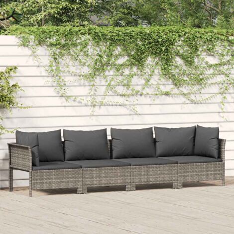 Conjunto de jardín de 4 piezas con cojines de ratán sintético gris