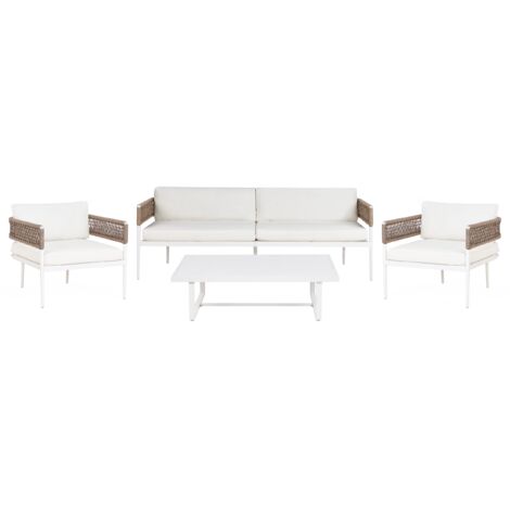 Conjunto de jardín de 5 plazas elegante de poliéster aluminio sofá 2 sillas y una mesa blanco Serla