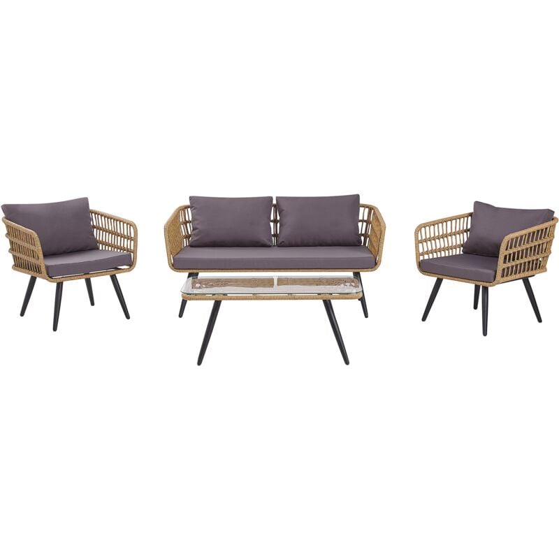 

Conjunto de jardín de ratán natural 4 plazas FOBELLO