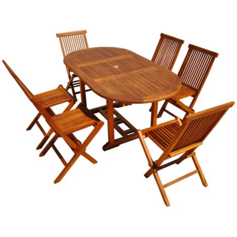 Conjunto de jardín de teca aceitada para 6 personas, mesa rectangular LUBOK