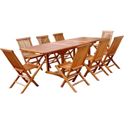 Conjunto de jardín de teca aceitada para 8 personas, mesa rectangular LUBOK