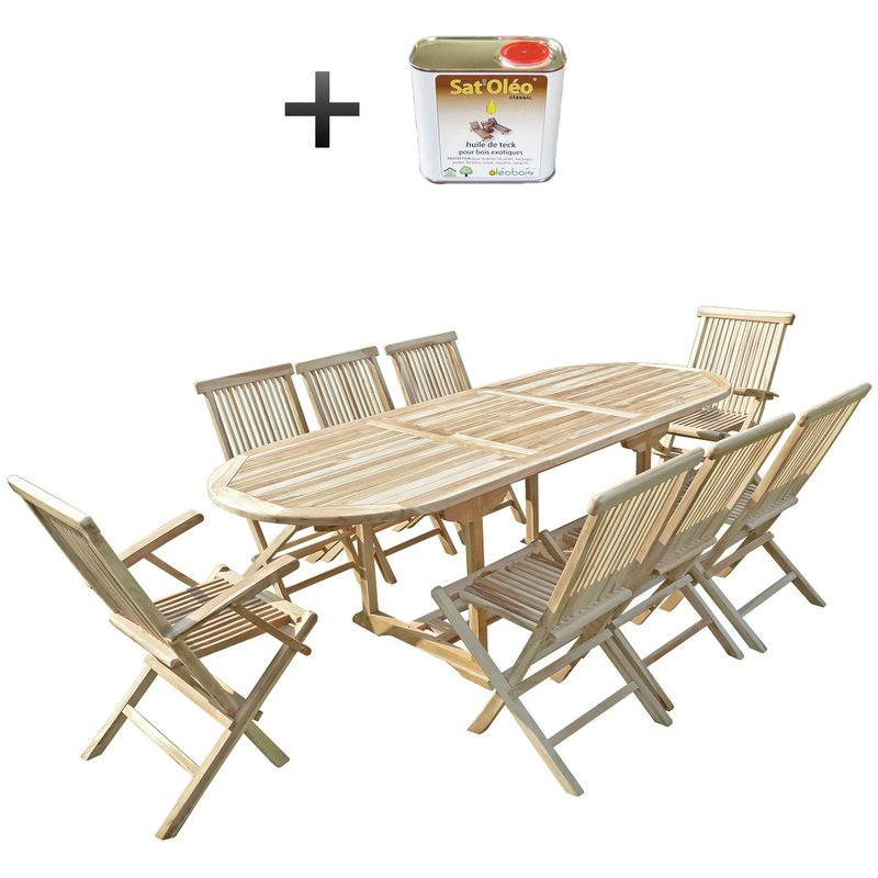 

Conjunto de jardín de teca MAHUI 6 sillas y 2 sillones - Bundle aceite