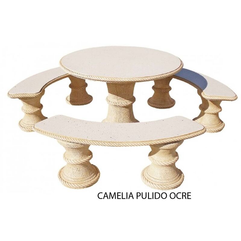 

Conjunto mesa de hormigón-Piedra Redonda 120cm. CAMELIA Pulido, color Ocre. Sin respaldo.