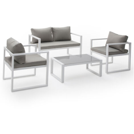 Conjunto de jardín IBIZA tela gris 4 plazas aluminio blanco