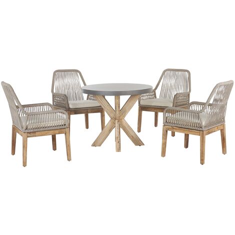 Conjunto de jardín mesa cemento reforzado gris claro redonda sillas beige moderno Olbia