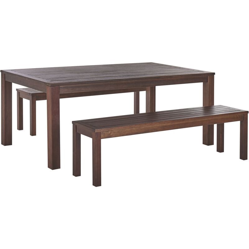 

Beliani - Conjunto de jardín mesa y 2 bancos madera oscura TUSCANIA