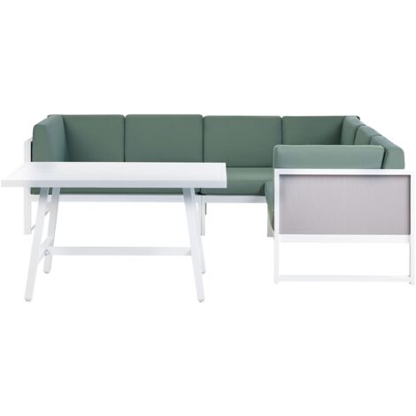 Conjunto de jardín moderno con mesa de centro de aluminio blanco cojines verdes Castella/Fratte