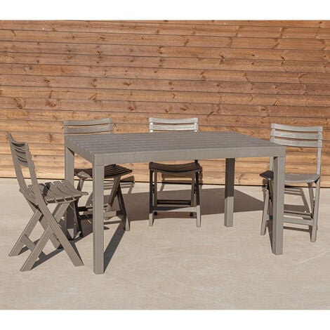 Conjunto de jardín Ottawa 3 color Taupe: 1 mesa rectangular + 4 sillas plegables