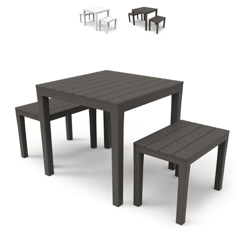

Juego de mesa y 2 bancos para jardín exterior de polipropileno Progarden Papua | Antracita