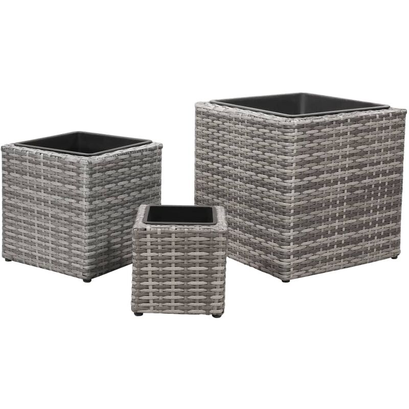 

vidaXL Conjunto de arriates 3 piezas ratán sintético gris - Gris