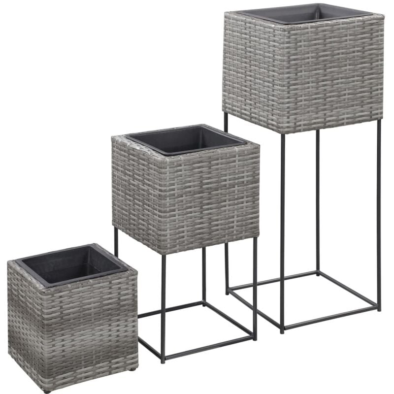 

vidaXL Conjunto de arriate 3 piezas ratán sintético gris - Gris