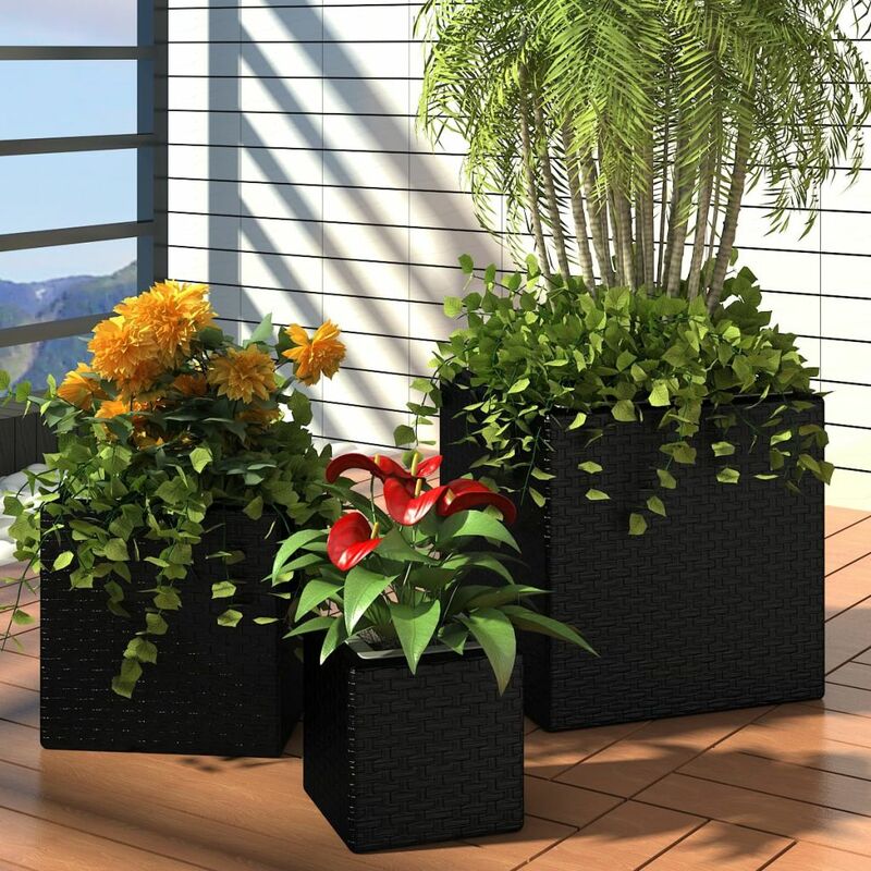 

Conjunto de jardineras 3 piezas ratan sintetico negro