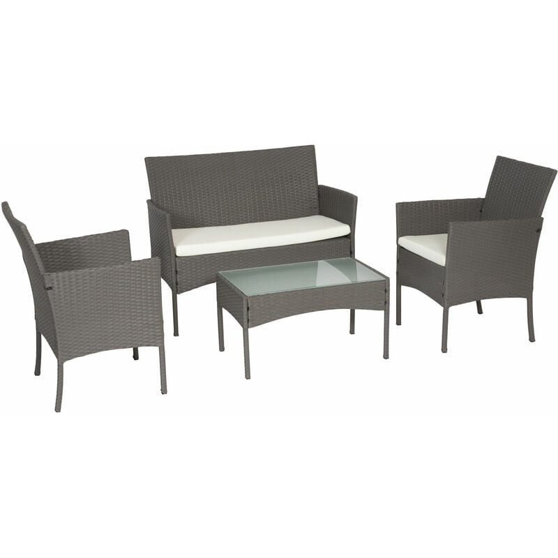 

Conjunto de jardín CORDOBA en resina trenzada gris 4 plazas - cojines beige