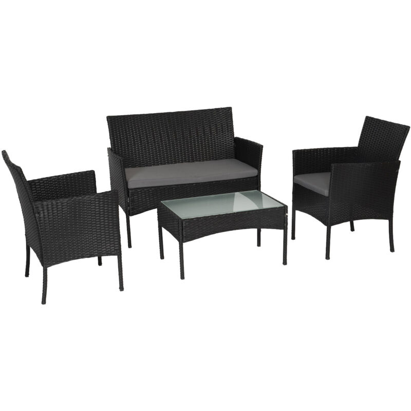 

Conjunto de jardín CORDOBA en resina trenzada negra 4 plazas - cojines gris