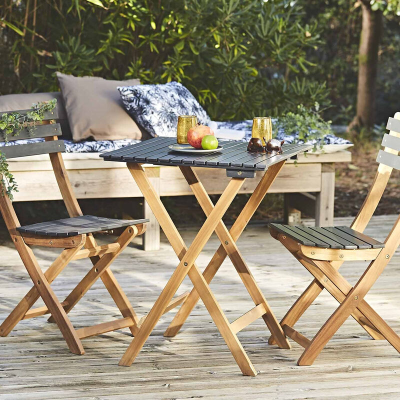 

Mesa de jardín de madera Bistro 60x60cm - Barcelona - negro, mesa plegable cuadrada bicolor con 2 sillas plegables, acacia - Negro