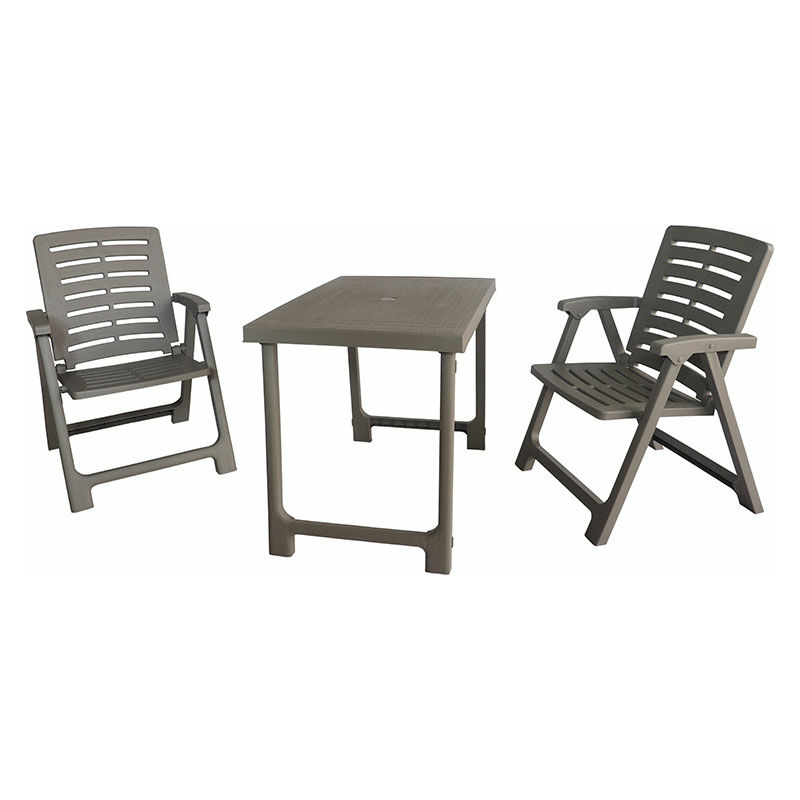 

Conjunto de Camping Monterrey Taupe: 1 mesa desmontable + 2 sillones plegables