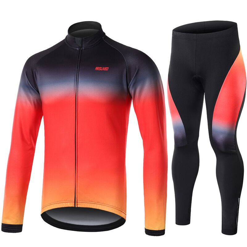 

Arsuxeo - Conjunto de Jersey de ciclismo de manga larga para hombre con forro polar de invierno calido camisa de bicicleta de montana con pantalones