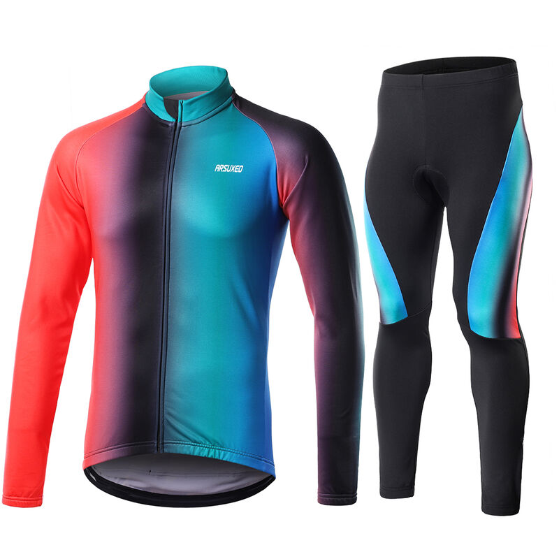 

Arsuxeo - Conjunto de Jersey de ciclismo de manga larga para hombre con forro polar de invierno calido camisa de bicicleta de montana con pantalones