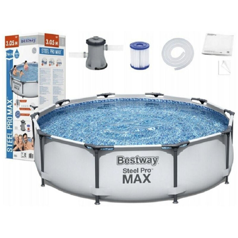 Trade Shop - Set Piscina Fuori Terra Rotonda Steel Pro Max 366X76Cm 6473Lt Pompa Filtro 56416 -