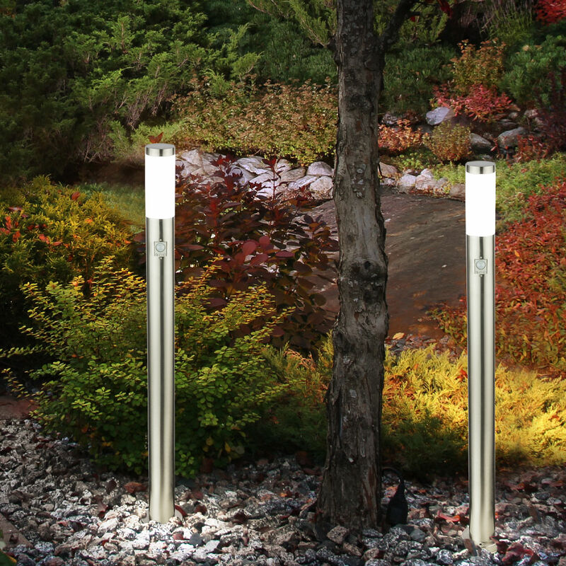 

Juego de 2 luces LED para exteriores, detectores de movimiento, iluminación de acero inoxidable, lámparas de jardín