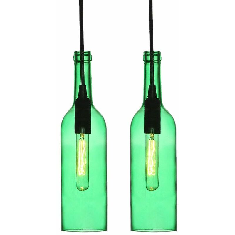 

Juego de 2 luces de péndulo botellas de comedor iluminación de diseño techos lámparas colgantes verde 1 llama