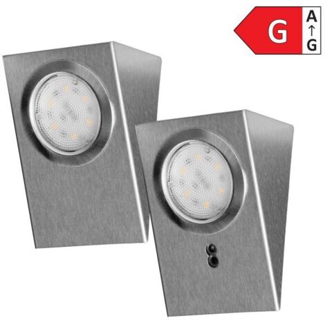 Conjunto de luminarias LED bajo mueble MAKAN 2W, 180lm, 4000K, con interruptor sin contacto, INOX
