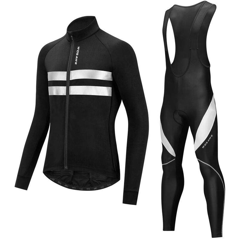 

Conjunto de maillot de ciclismo para hombre, ropa de bicicleta, chaqueta de invierno de lana termica de manga larga y pantalon con pechera acolchado