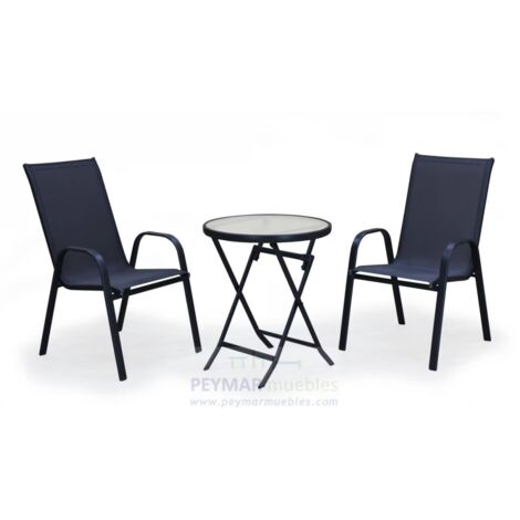 Conjunto de mesa + 2 sillones en acero Cordoba/Sulam-60/2 en acabado gris antracita.
