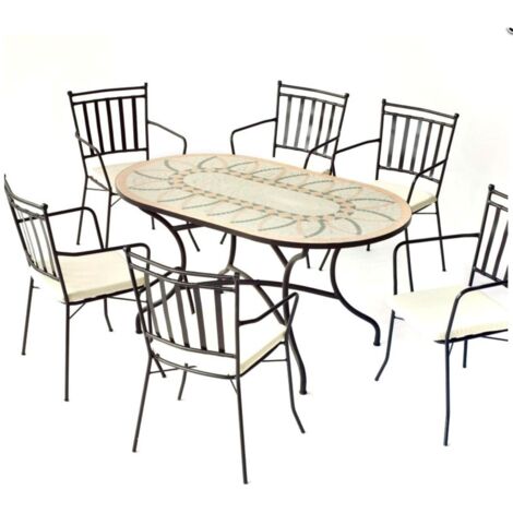 Conjunto de mesa+4 sillones+4 cojines terraza jardin mosaico Bora/Shifa-150/6+6C.