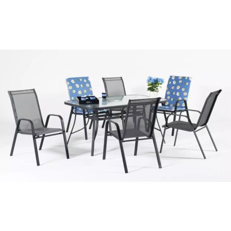 Conjunto de mesa + 4 sillones en acero Sulam-150/4 en acabado gris antracita