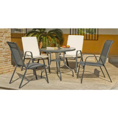 Conjunto de mesa + 4 sillones en acero Sulam-90/4 en acabado gris antracita.