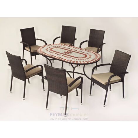 Conjunto de mesa+4 sillones terraza jardín mosaico Neypal/Bahia-150/4.