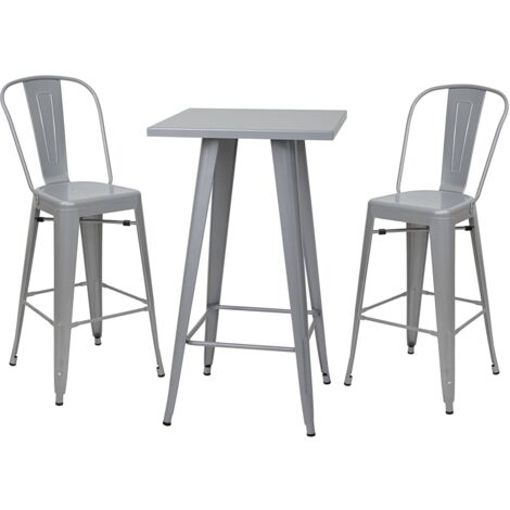 Conjunto de mesa alta con 2 taburetes de bar de metal gris estilo industrial TAB04010