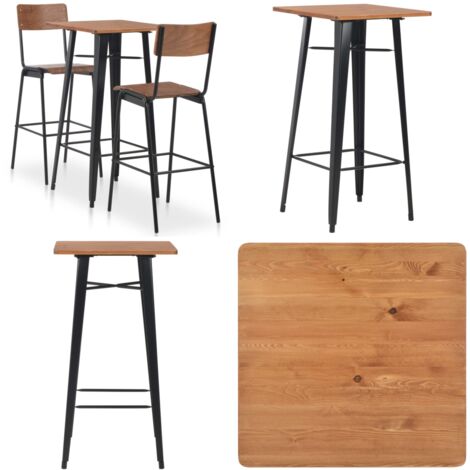 Conjunto de mesa alta con taburetes 3 piezas acero negro - Sillas altas - Conjunto de mesa y sillas
