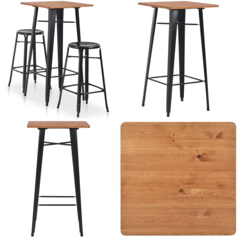 Conjunto de mesa alta y taburetes 3 piezas acero negro - Sillas altas - Conjunto de mesa y sillas