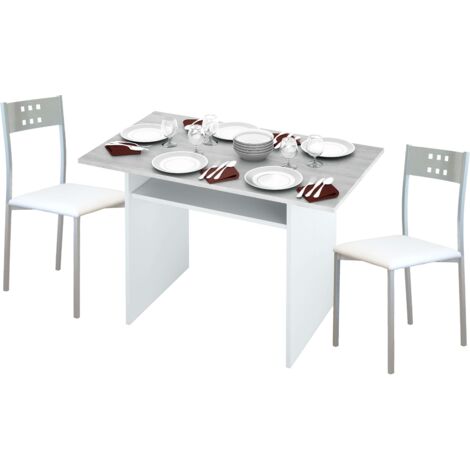 Conjunto de Mesa Cocina y 2 Sillas Pack Mesa Desplegable y 2 Sillas Blanco y Gris Cemento