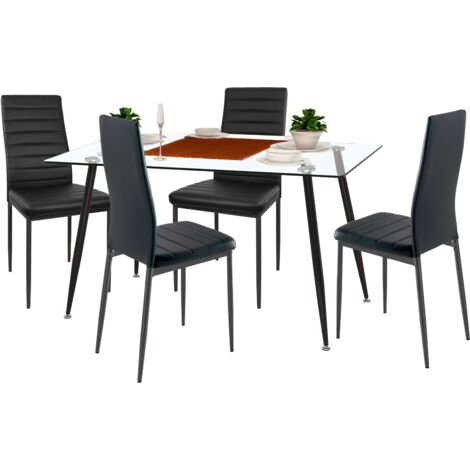Conjunto de Mesa Comedor Cristal y 4 Sillas Avat Estilo Moderno Negro