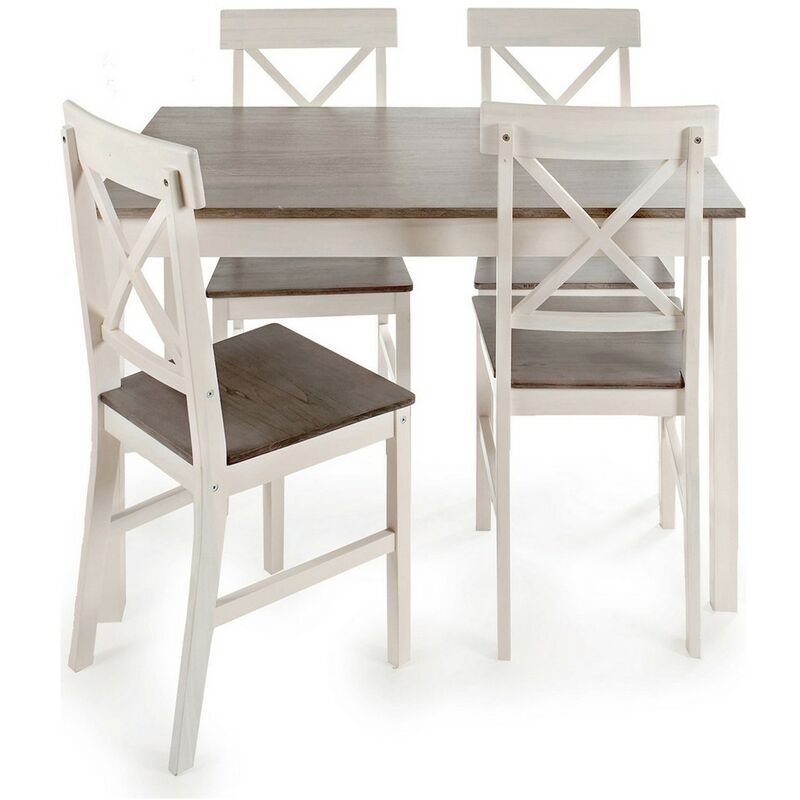 

BHD - Conjunto de Mesa con 4 Sillas Blanco Gris Madera de álamo (5 pcs)