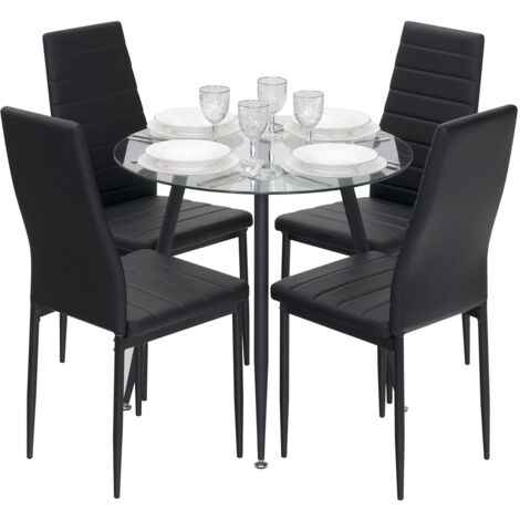 Conjunto de Mesa Corin con 4 Sillas Shirley Ø80x75 cm, Estructura Metálica Negra y Tapa de Vidrio Templado MOG Casa