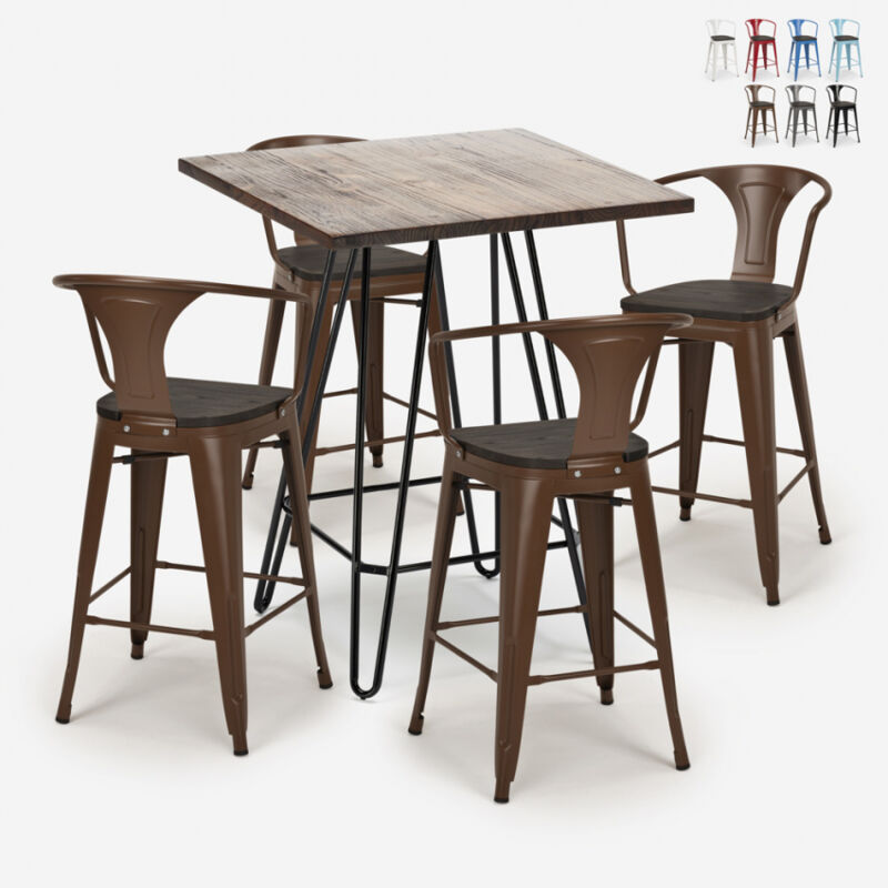 

Ahd Amazing Home Design - Conjunto de mesa de centro industrial madera metal 60x60cm 4 taburetes tolix Mason Noix Wood | Color: Marrón