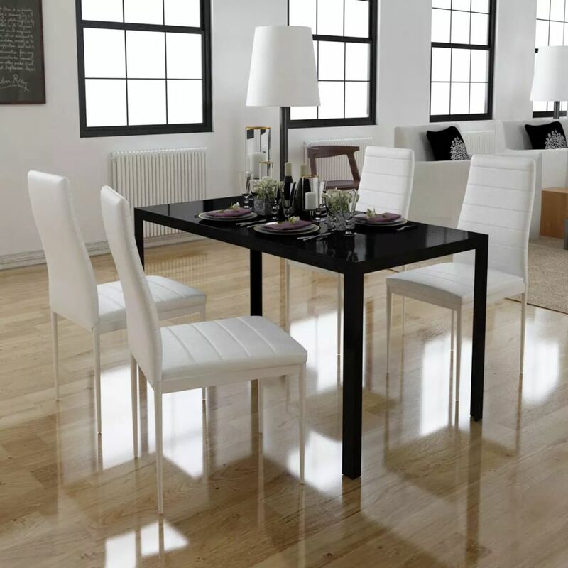 

Conjunto de mesa de comedor 5 piezas blanco y negro(no se puede enviar a Baleares)