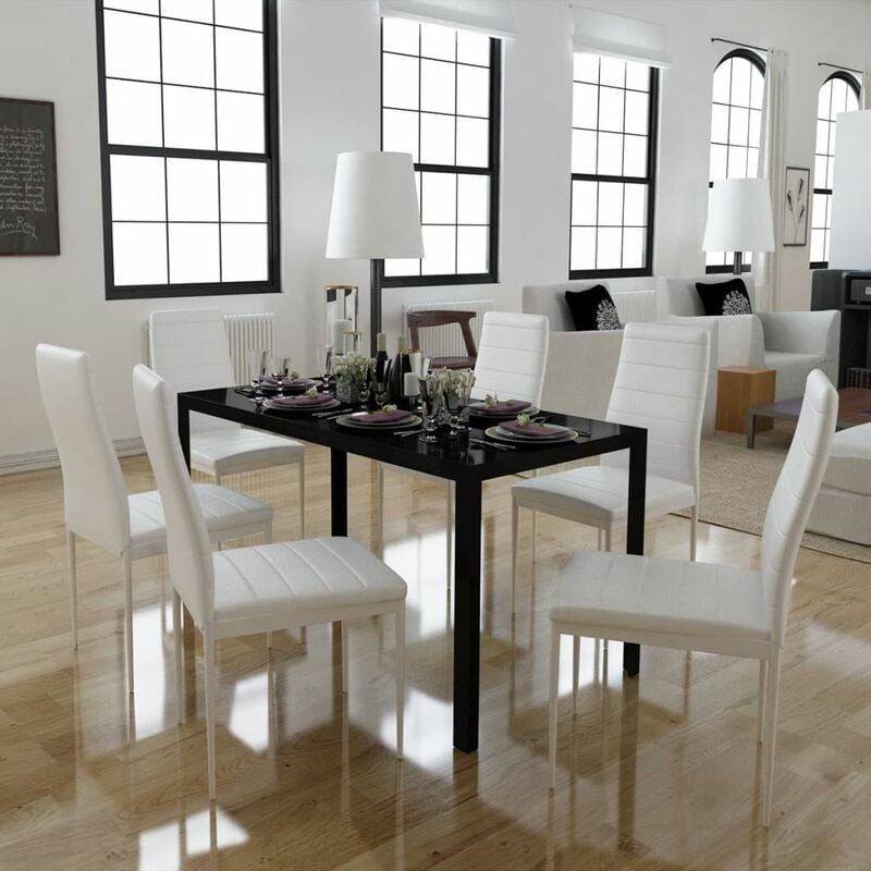 

Happyshopping - Conjunto de mesa de comedor 7 piezas blanco y negro