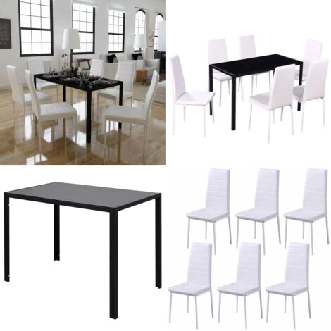 Conjunto de mesa de comedor 7 piezas blanco y negro - Sillas de comedor - Conjunto de mesa y sillas