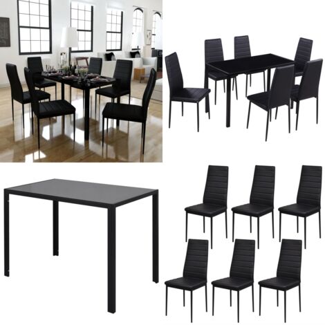 Conjunto de mesa de comedor siete piezas negro - Sillas de comedor - Conjunto de mesa y sillas