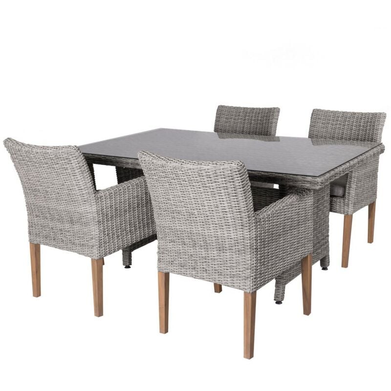 

Conjunto de mesa de comedor y 4 sillas de jardín gris de rattán