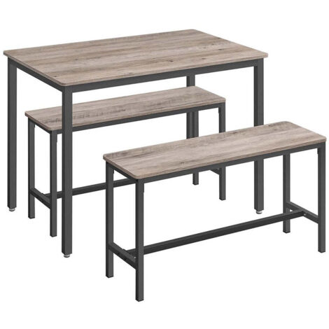 Conjunto de mesa de comedor y banco 110x70x75 cm mesa 2 bancos estructura de acero para cocina comedor salón marrón gris 120005427